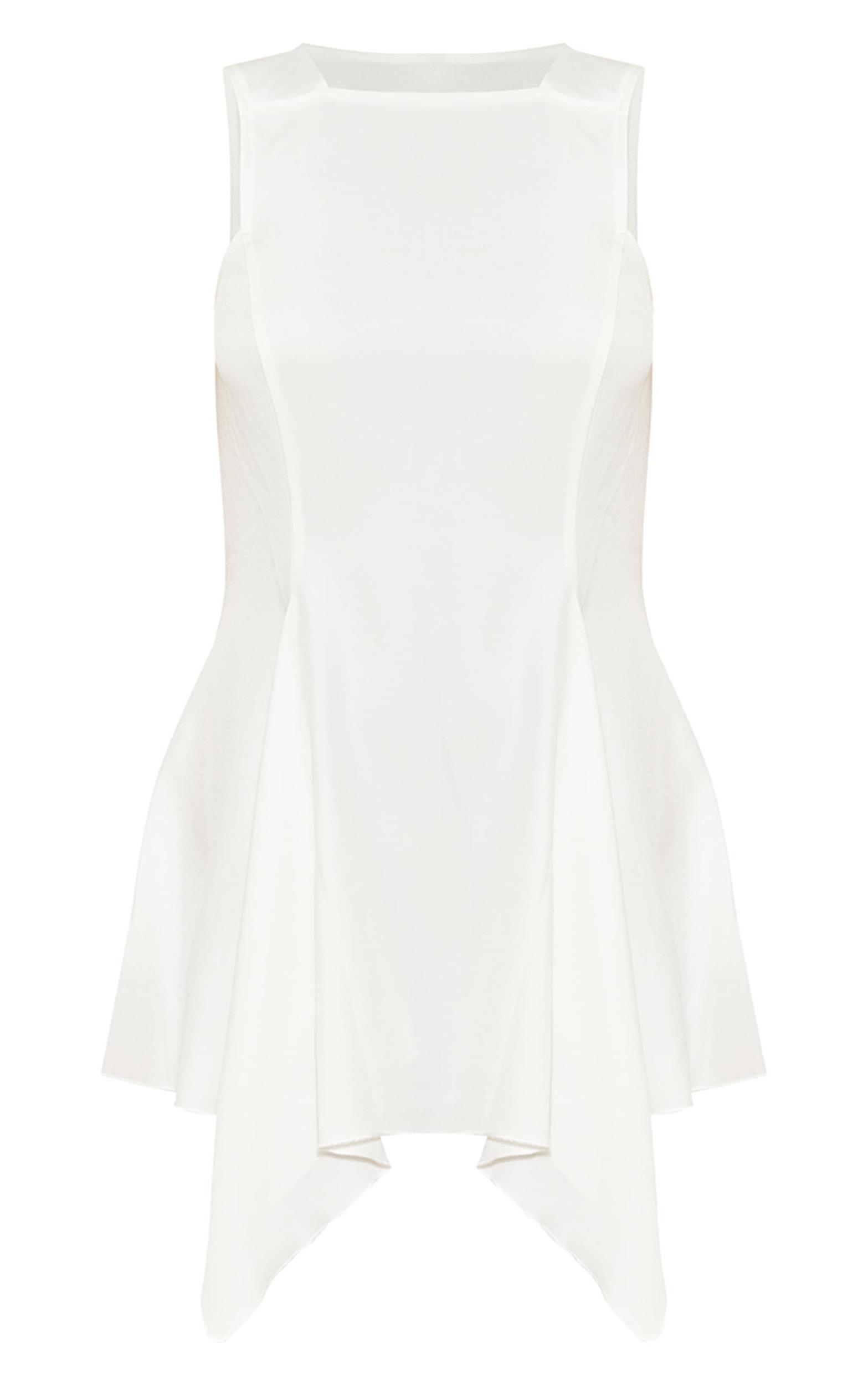 Petite White Woven Sleeveless Asymmetric Hem Mini Dress Product Image