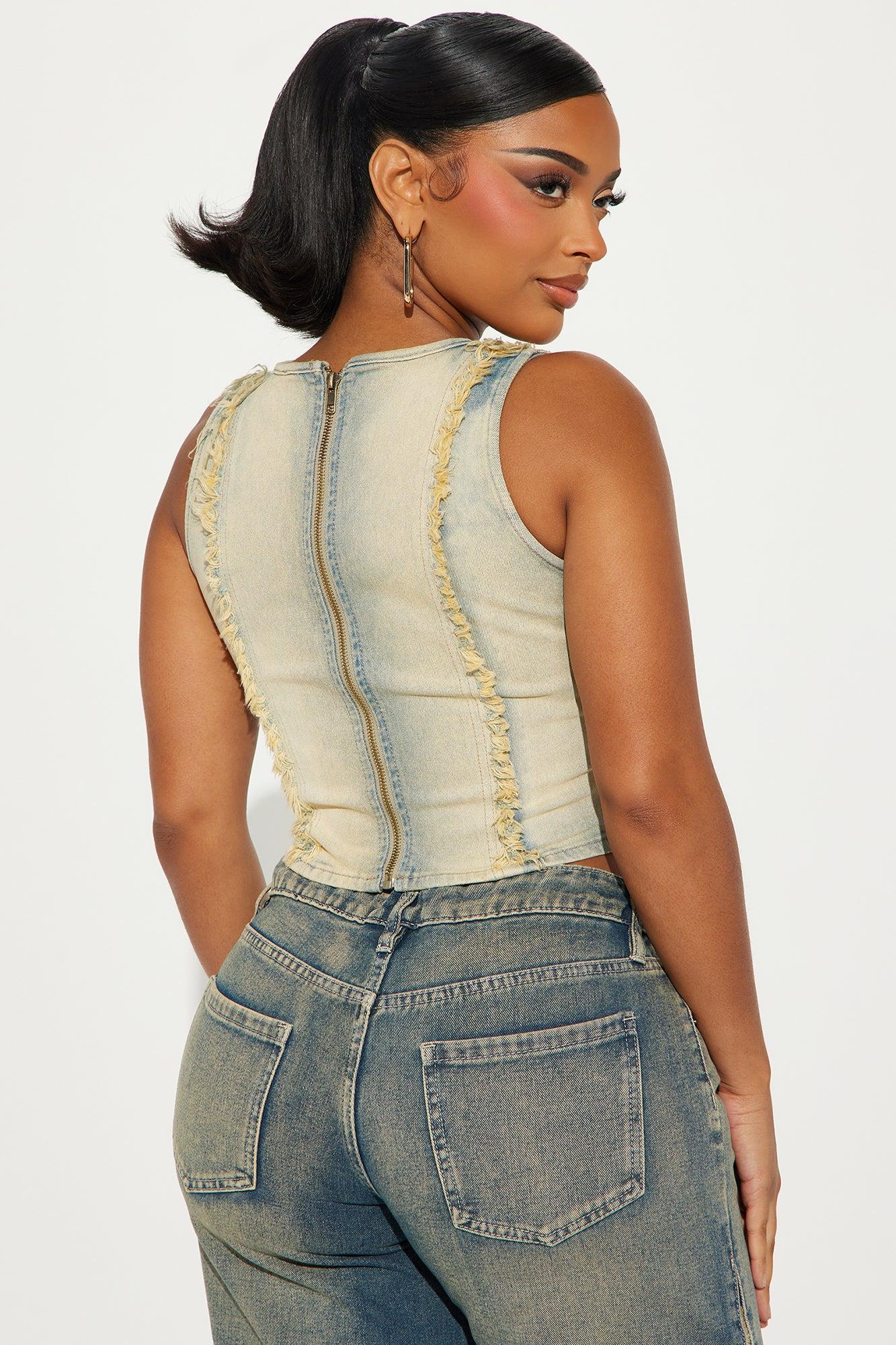 Down And Dirty Distressed Denim Top - Vintage Wash Product Image