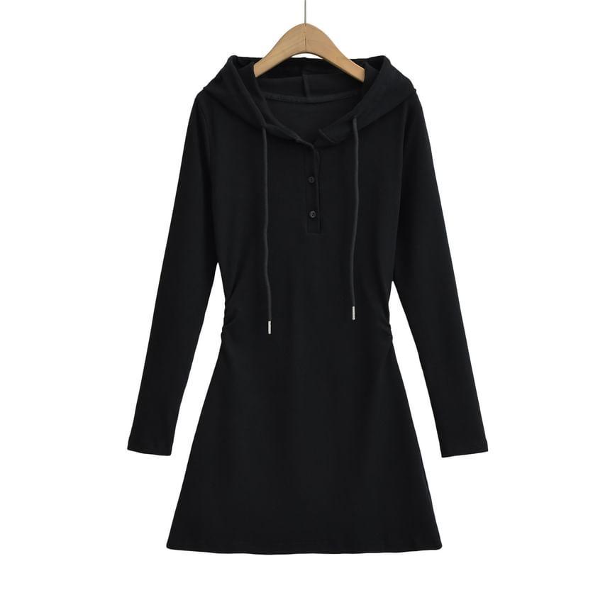 Henley Drawstring Mini A-Line Hoodie Dress Product Image