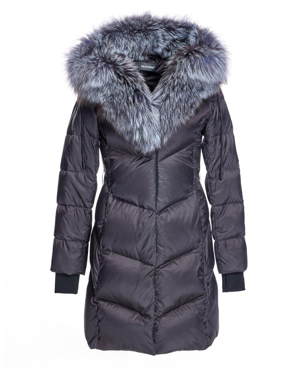 Julia & Stella Polyblend Jacket with Silver Fox Trimmed Hood Product Image