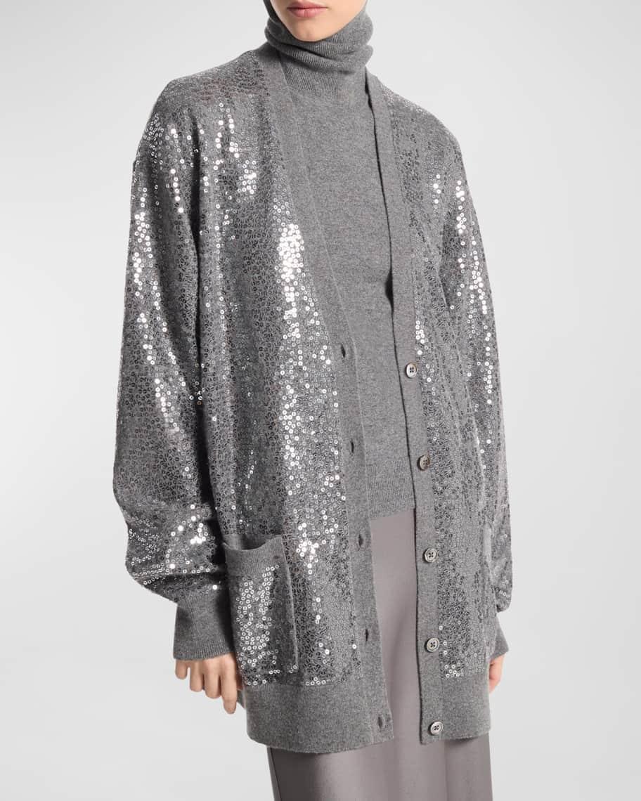 Embellished Sequin Oversized Cashmere Cardigan Product Image