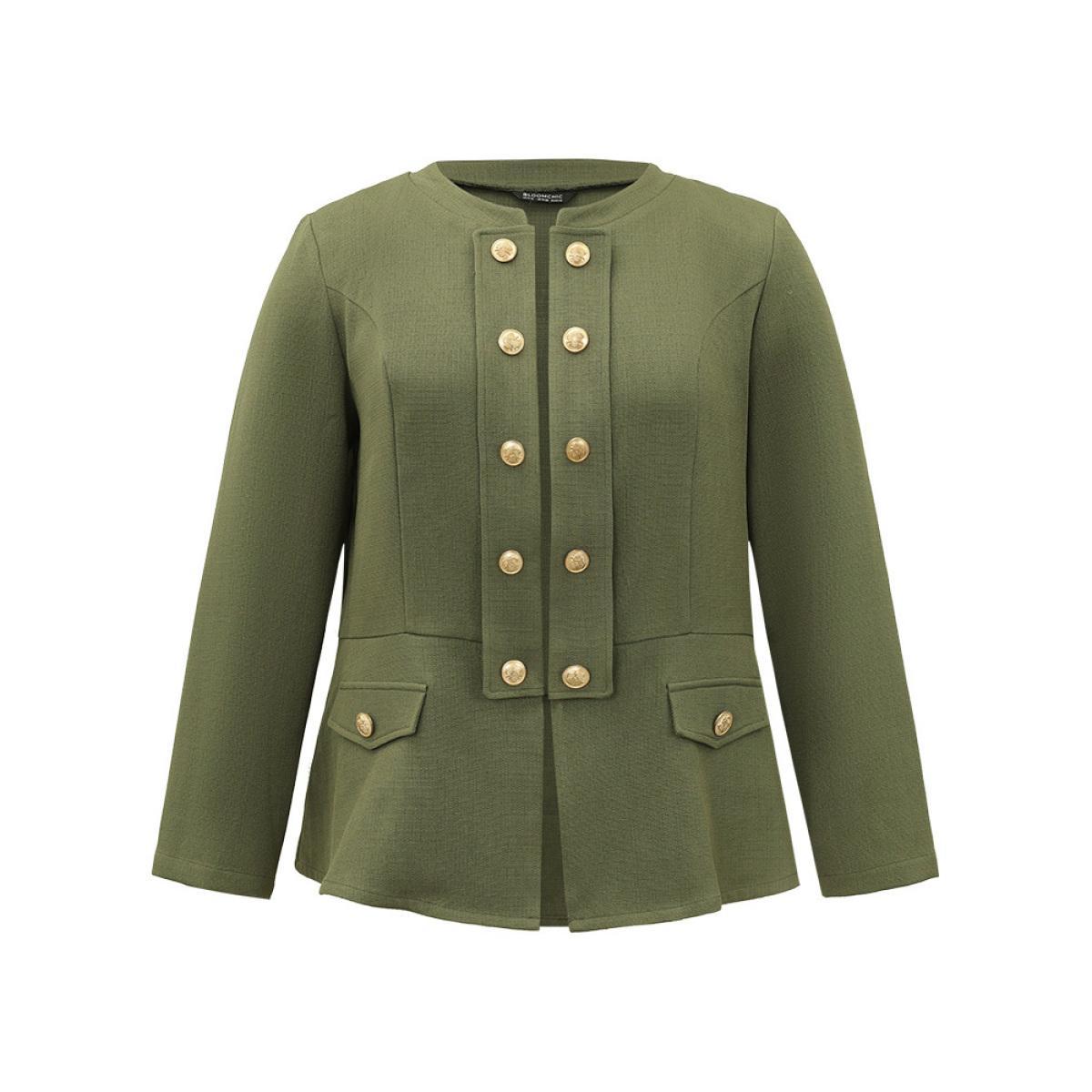 Plus Size Plain Double Breasted Pocket Coat Women ArmyGreen Casual Plain Ladies Dailywear Winter Coats BloomChic 26/4X Product Image