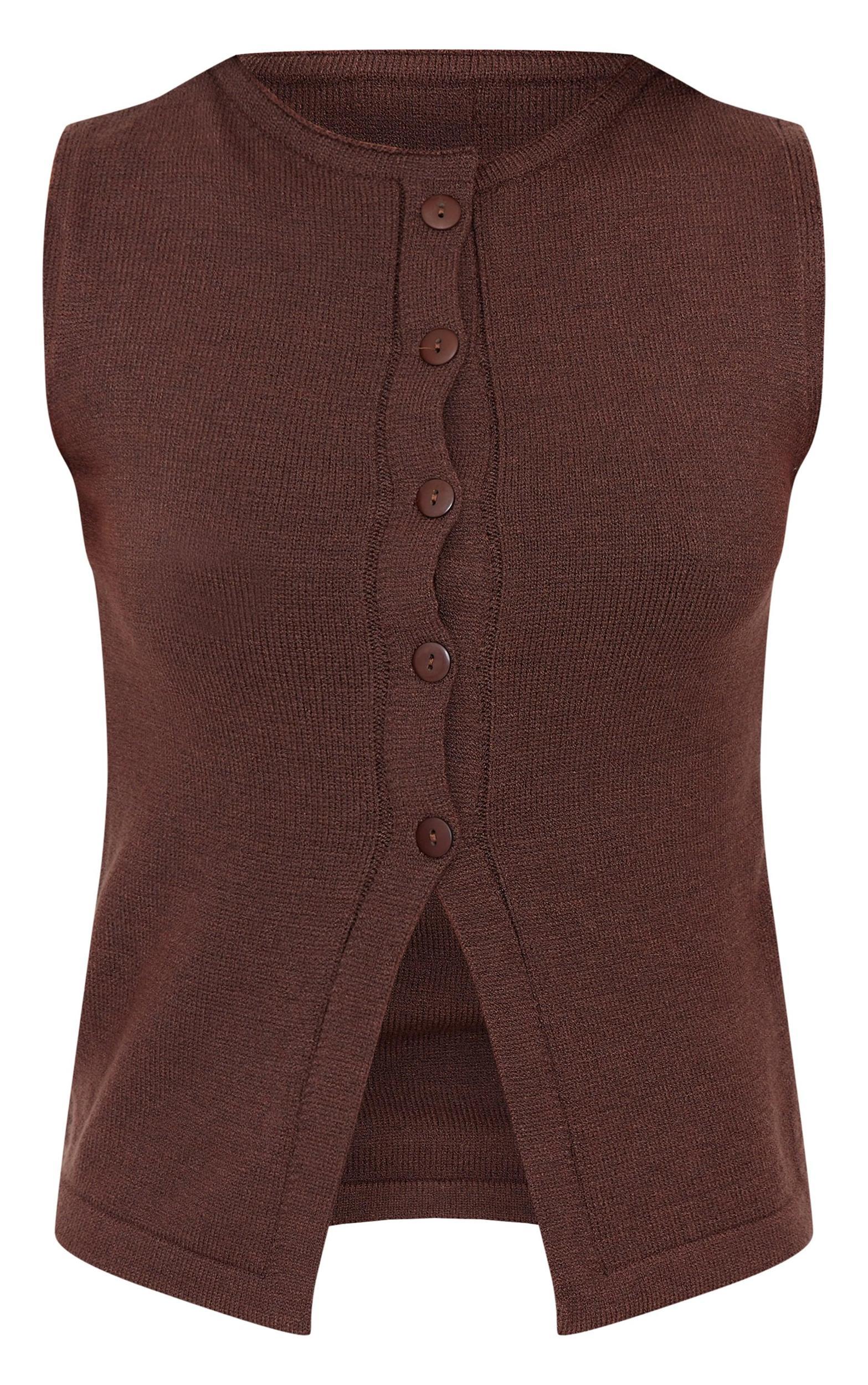 Chocolate Soft Knitted Button Through Vest Product Image