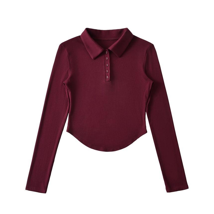 Long-Sleeve Plain Polo Shirt Product Image