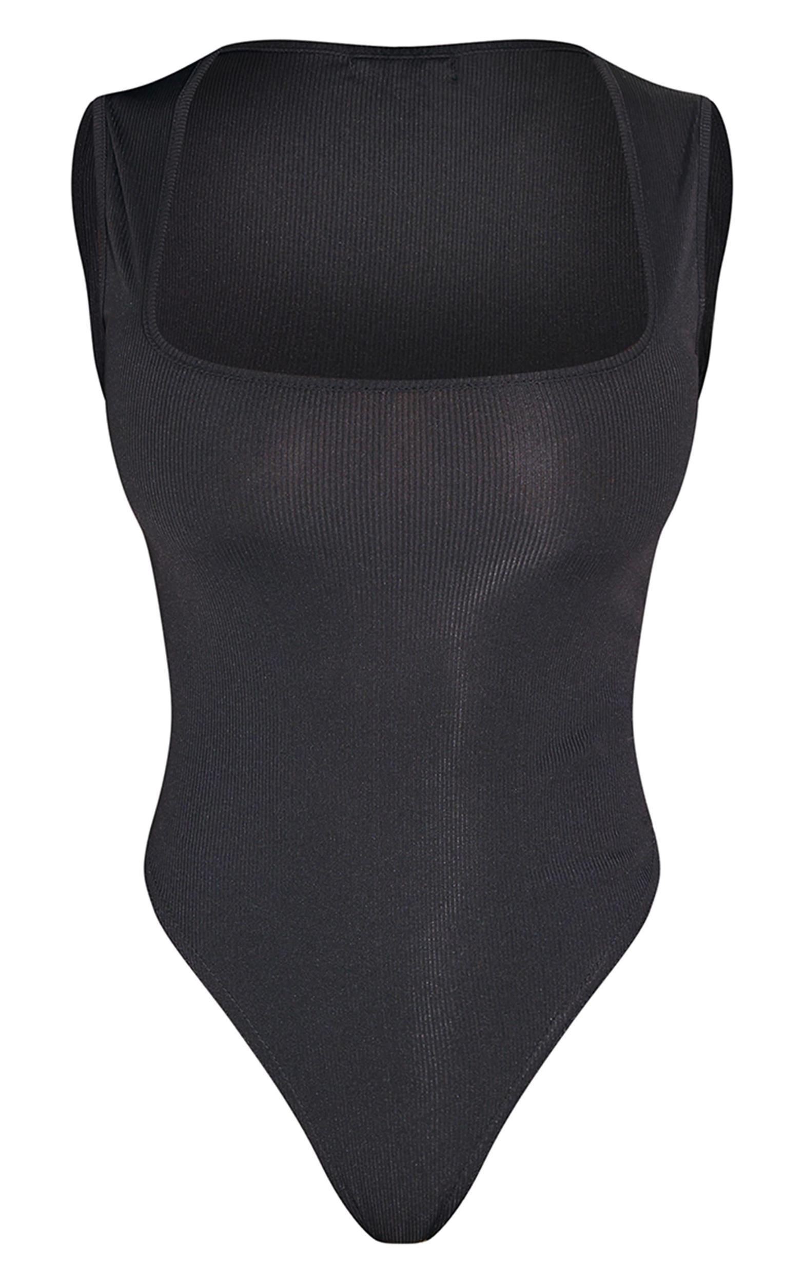 Shape Black Ribbed Square Neck Sleeveless Bodysuit Product Image