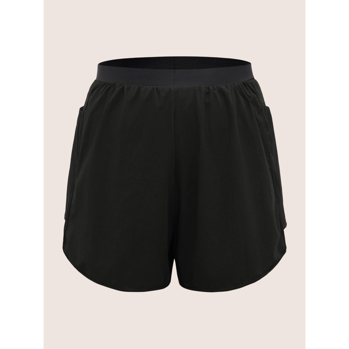 Plus Size Solid High Rise Side Seam Pocket Swim Bottom Women's Swimwear Black Beach Non High stretch Wide Leg High Rise Side seam pocket Curve Swim Bottoms BloomChic 12/L Product Image