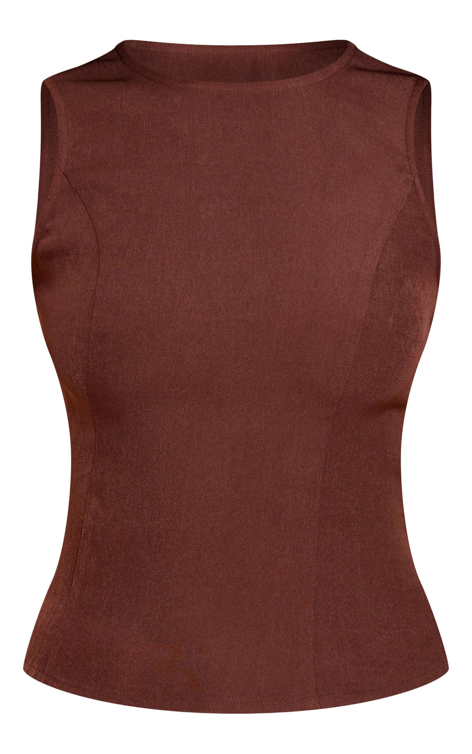 Chocolate Fitted Woven Long Top Product Image