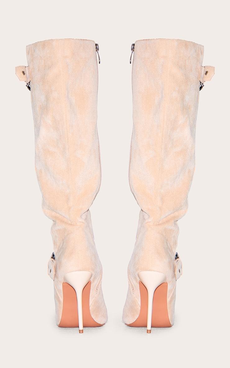 Stone Faux Suede Knee High Point Toe Buckle High Stiletto Knee High Boots Product Image