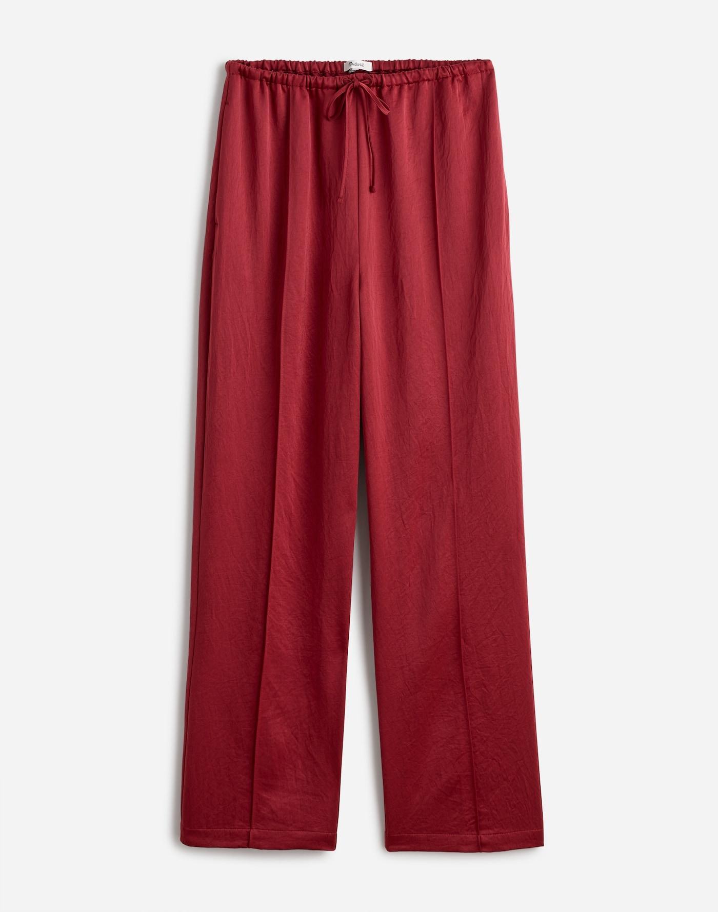 Pintucked Slim Pull-On Pants in Satin Product Image