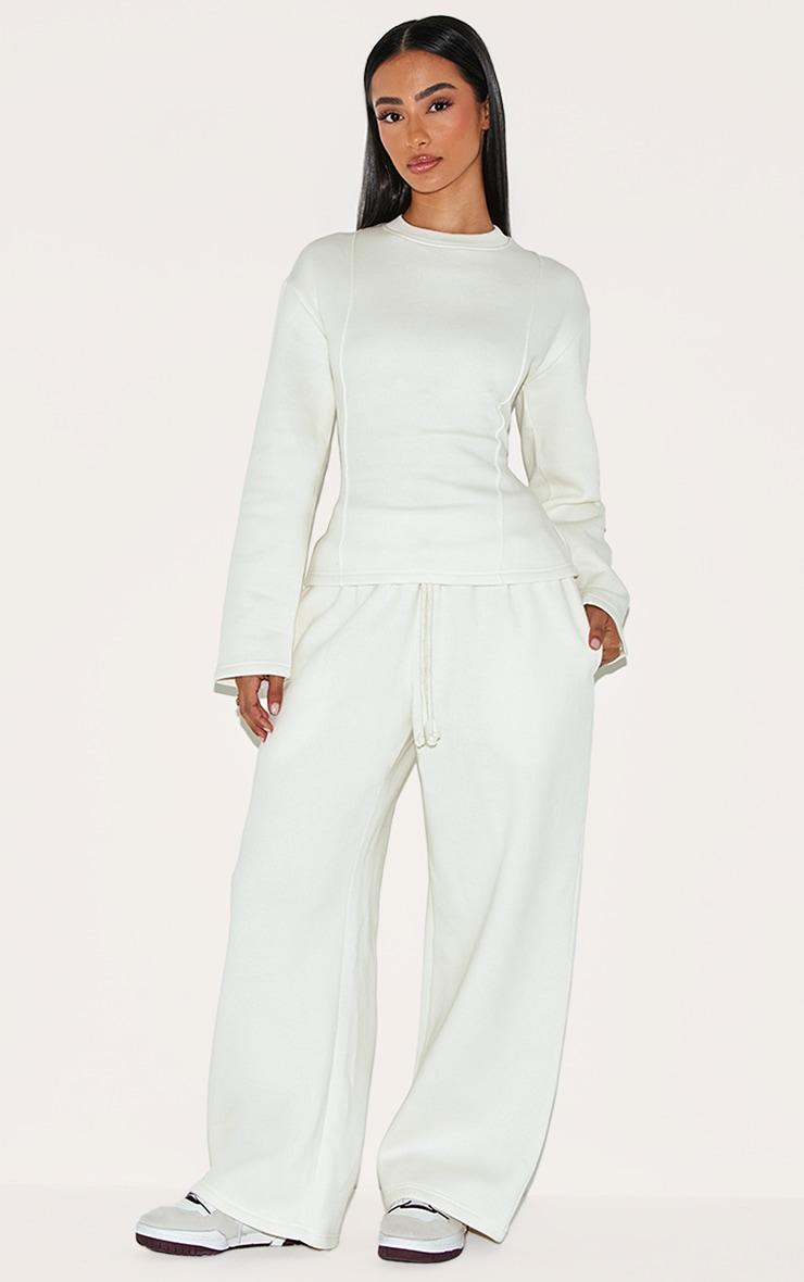 Petite Cream Long Sleeve Waist Cinched Sweatshirt Product Image