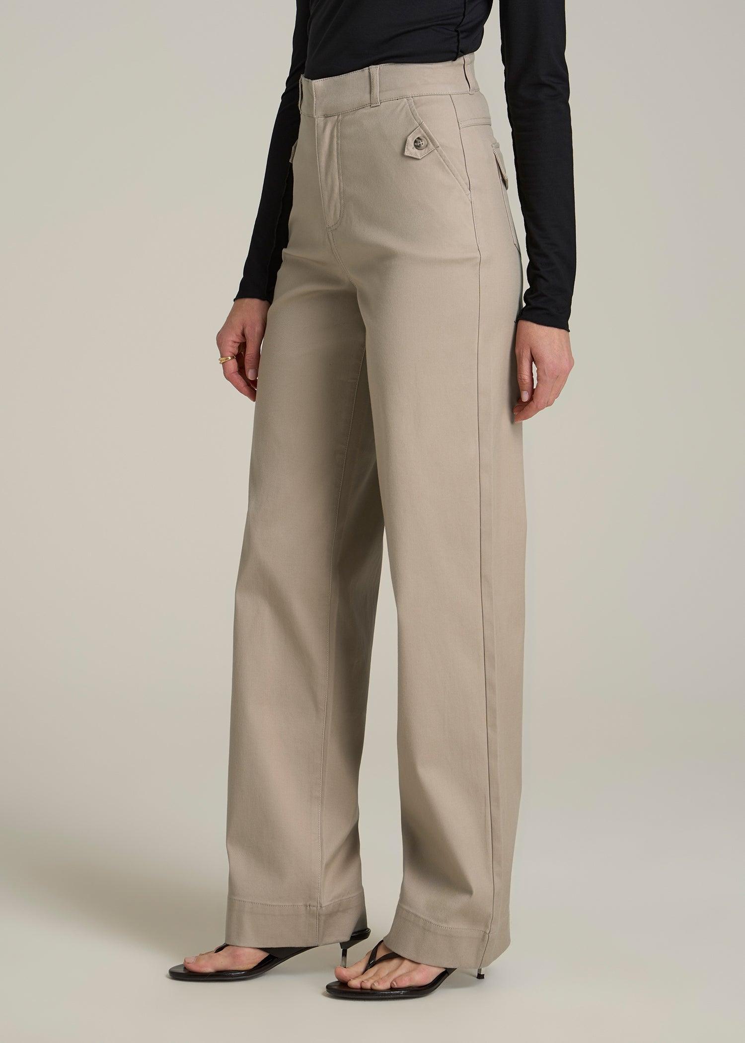 Stretch Twill Wide Leg Pant for Tall Women in Light Khaki Female Product Image