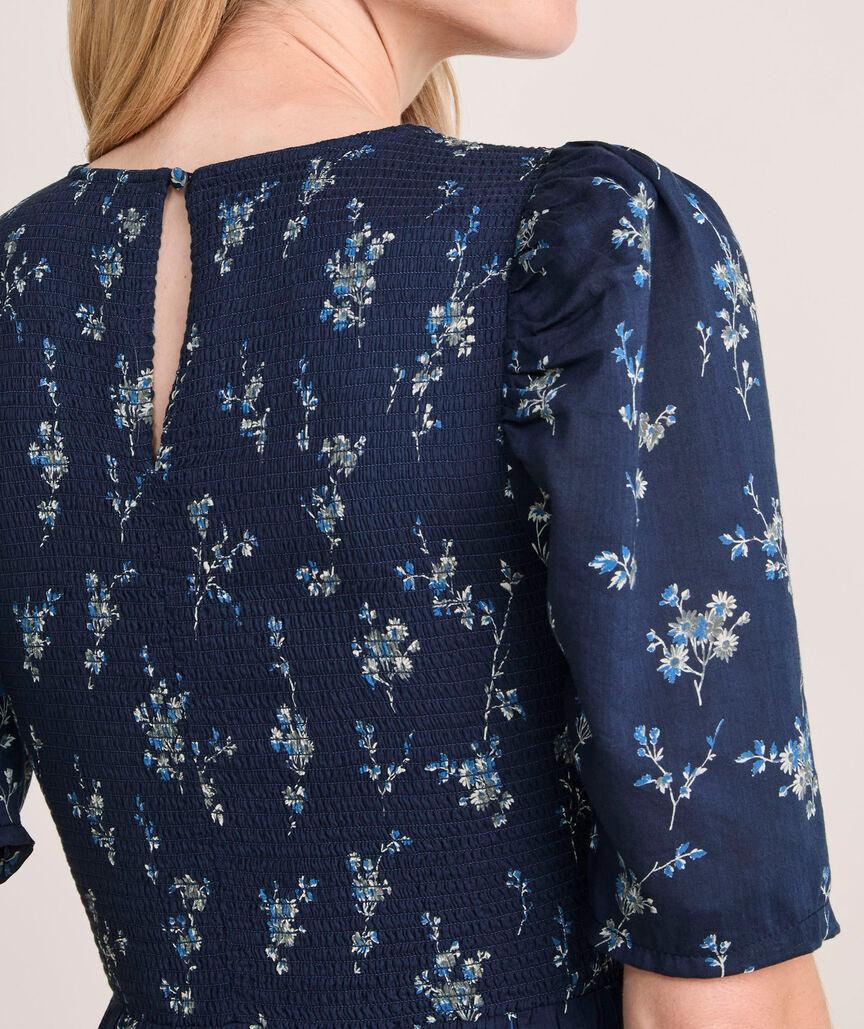 Smocked Puff-Sleeve Midi Dress Product Image