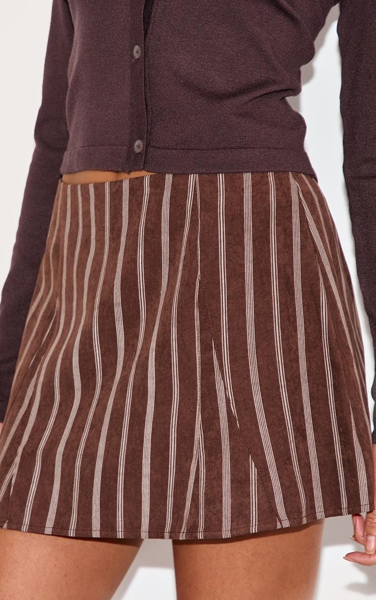 Dark Chocolate Pinstripe Peach Skin Flippy Mini Skirt Product Image