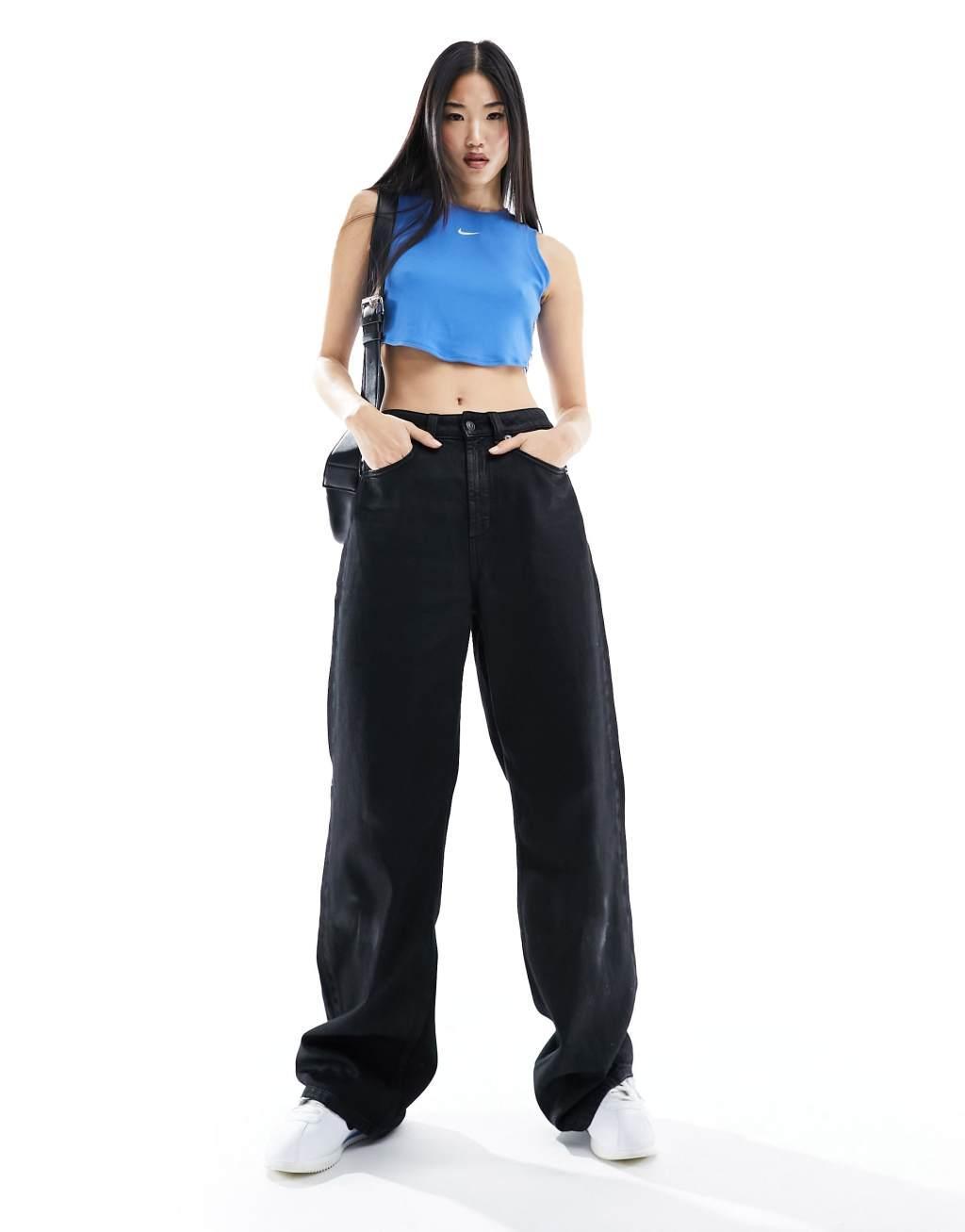 Nike Essentials ribbed cropped tank top in blue  Product Image