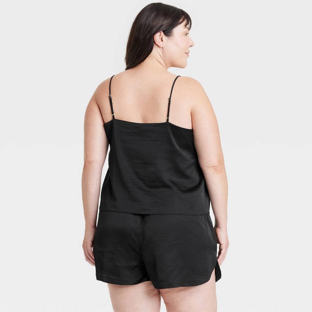 Womens Satin Cami Top and Shorts Pajama Set - Auden Black 1X Product Image