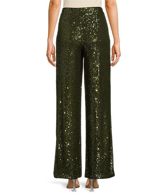 Skies Are Blue Sequin High Waist Semi-Flare Pull-On Pants Product Image