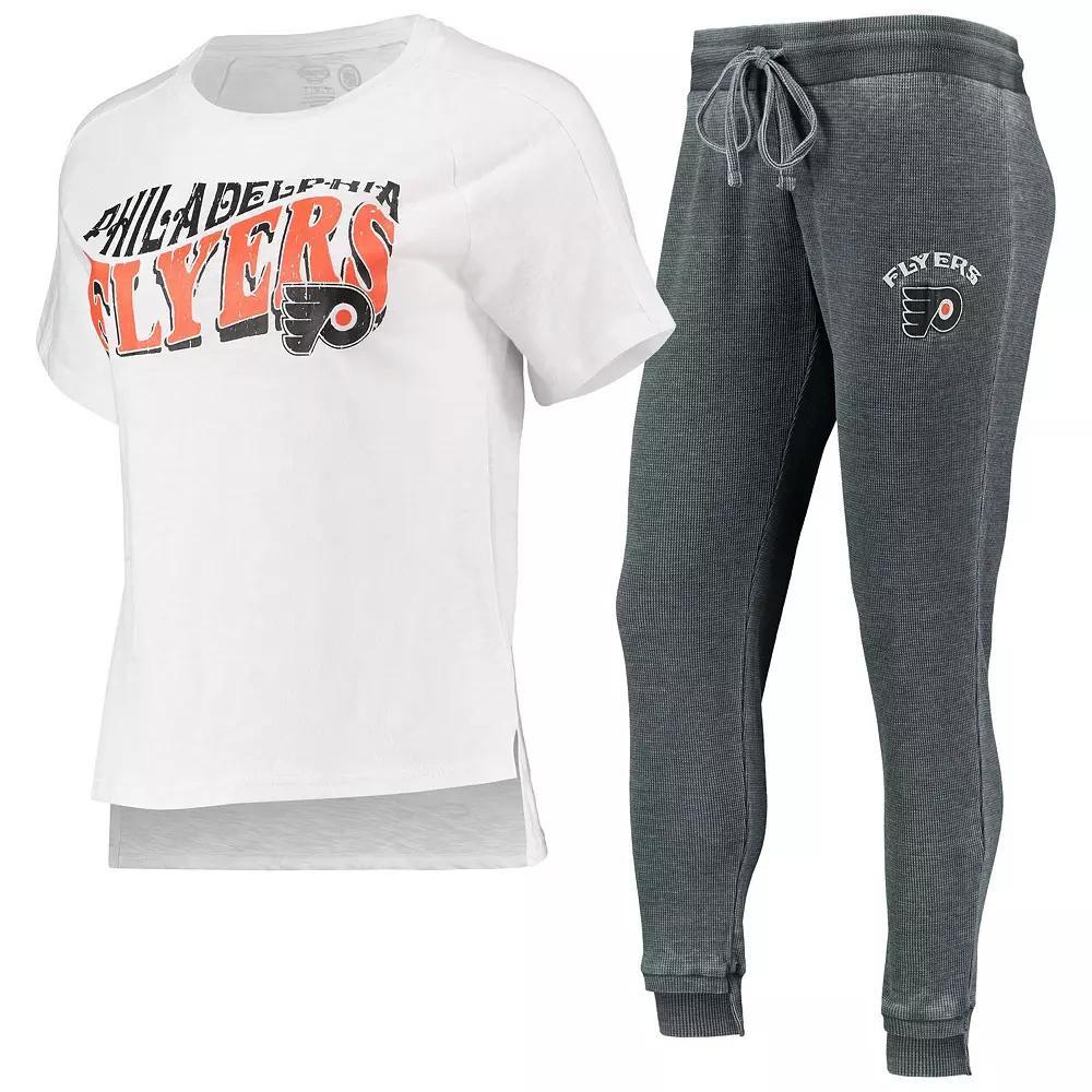 Women's Concepts Sport Charcoal/White Philadelphia Flyers Resurgence Slub Burnout Raglan T-Shirt & Joggers Sleep Set, Size: XL, Fly Charco Product Image