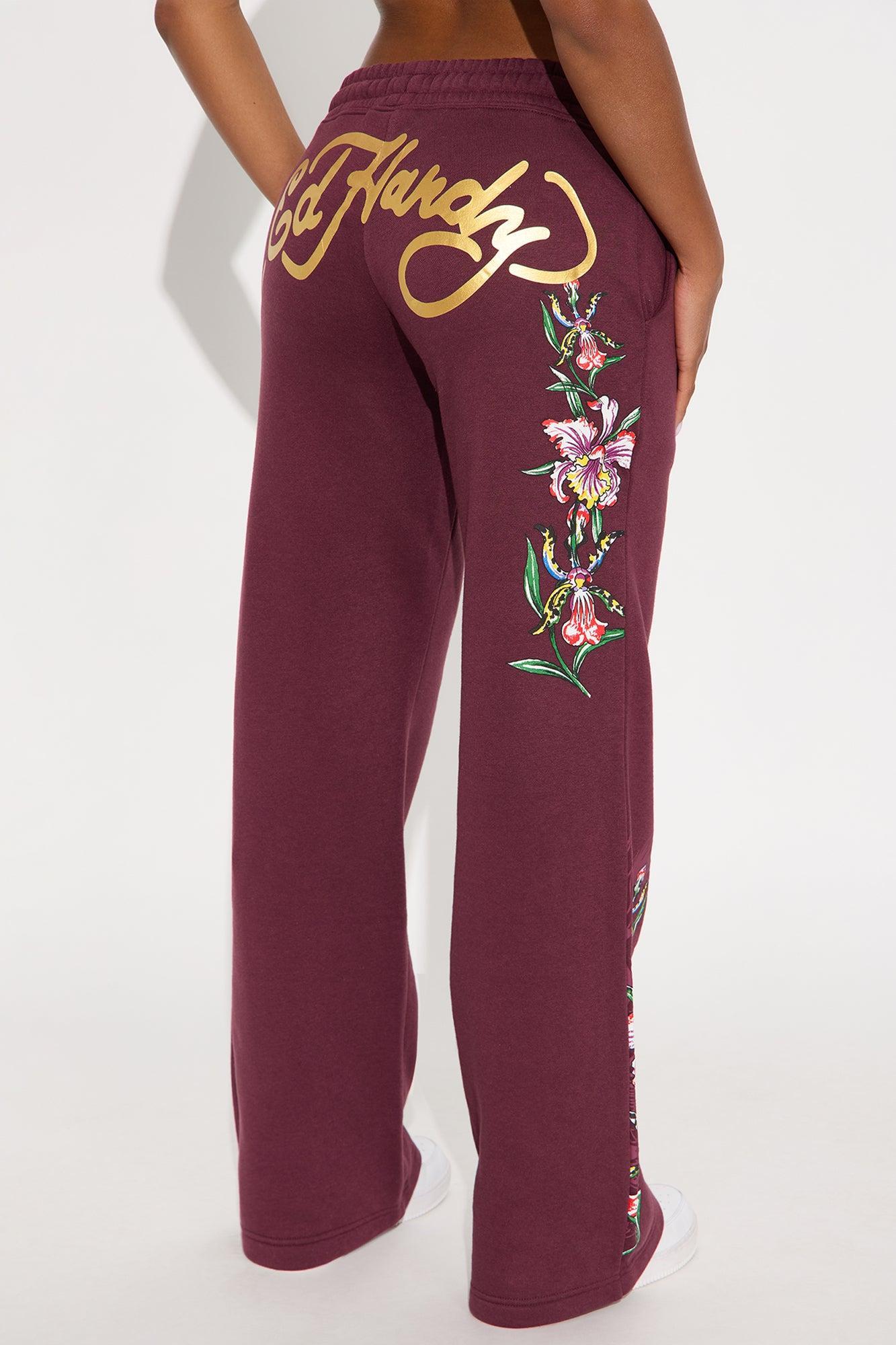 Ed Hardy Orchids Wide Leg Pant - Plum Product Image