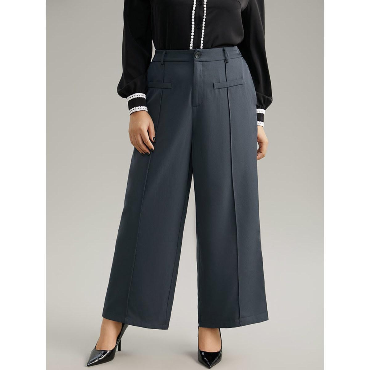 Plus Size Static-Free Plain High Rise Elastic Waist Pants Women DimGray Office Straight Leg High Rise Work Pants BloomChic 22-24/3X Product Image