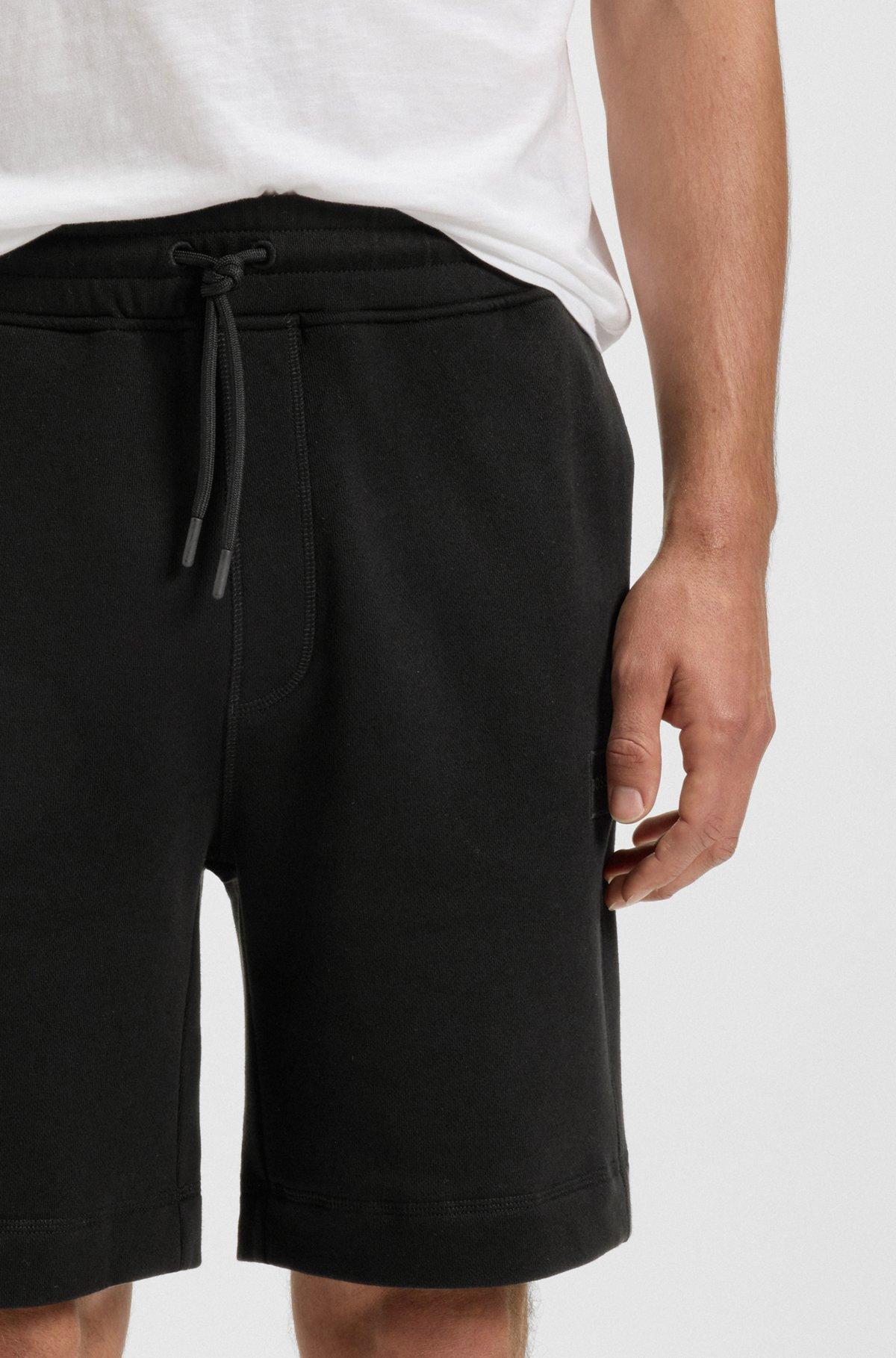 BOSS - Cotton-terry regular-fit shorts with logo badge - Black Product Image