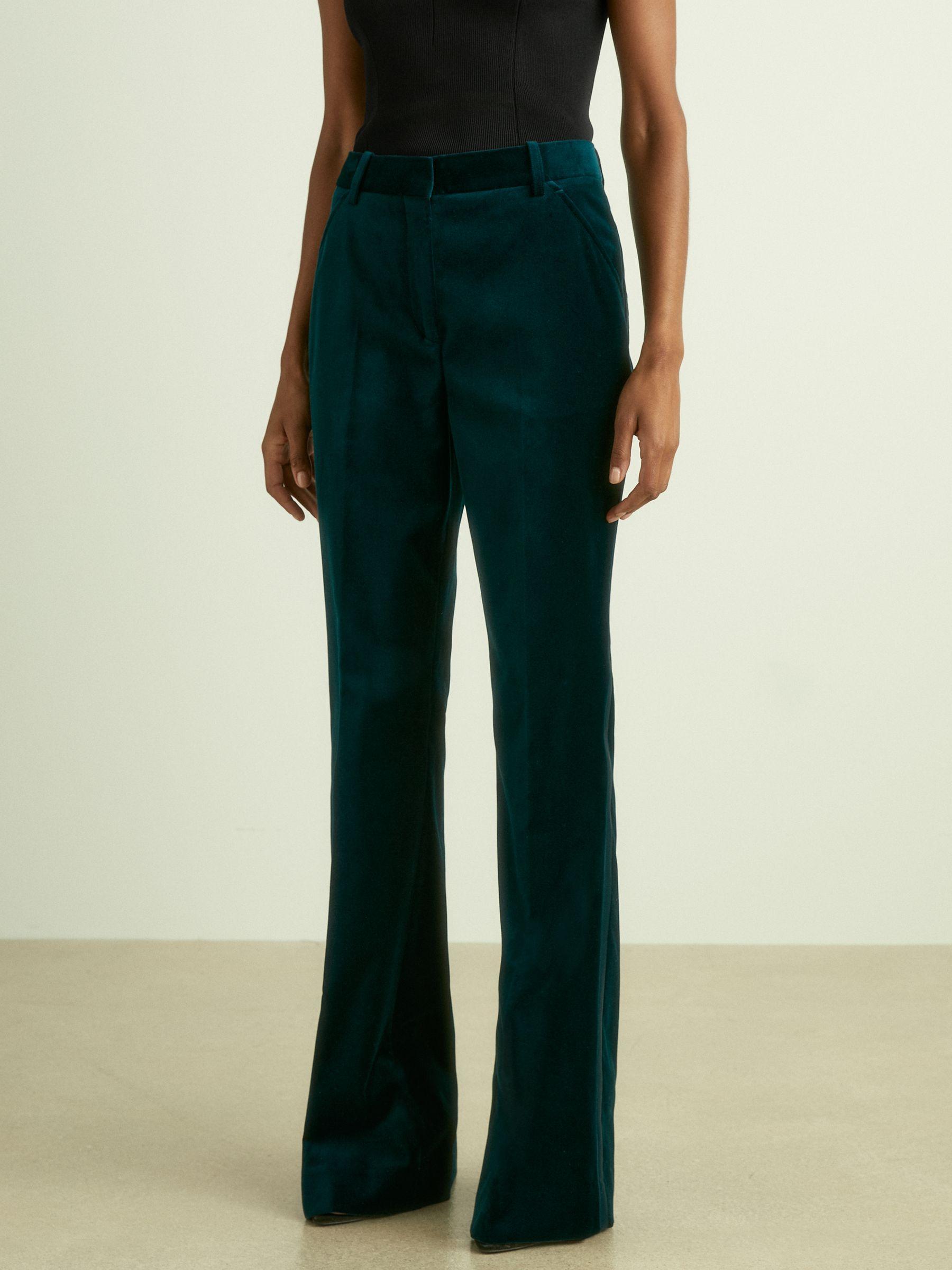 Petite Velvet Flared Suit Trousers in Teal Product Image