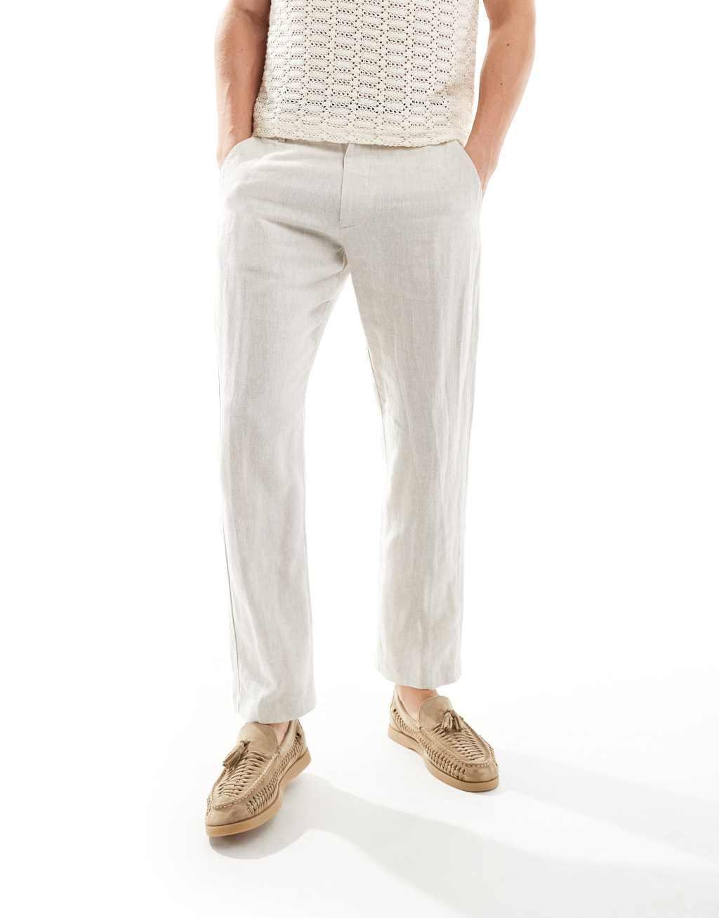 Selected Homme slim fit linen mix suit pants in beige Product Image