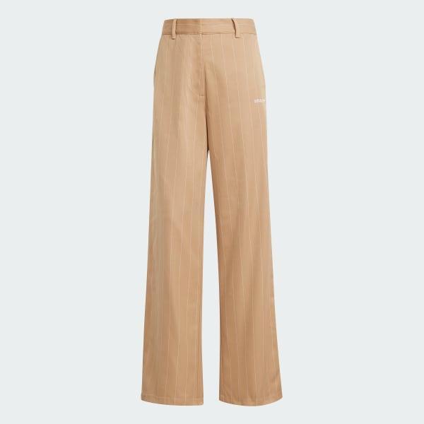 adidas Pinstripe Twill Loose Pants Off White 2 Womens Product Image