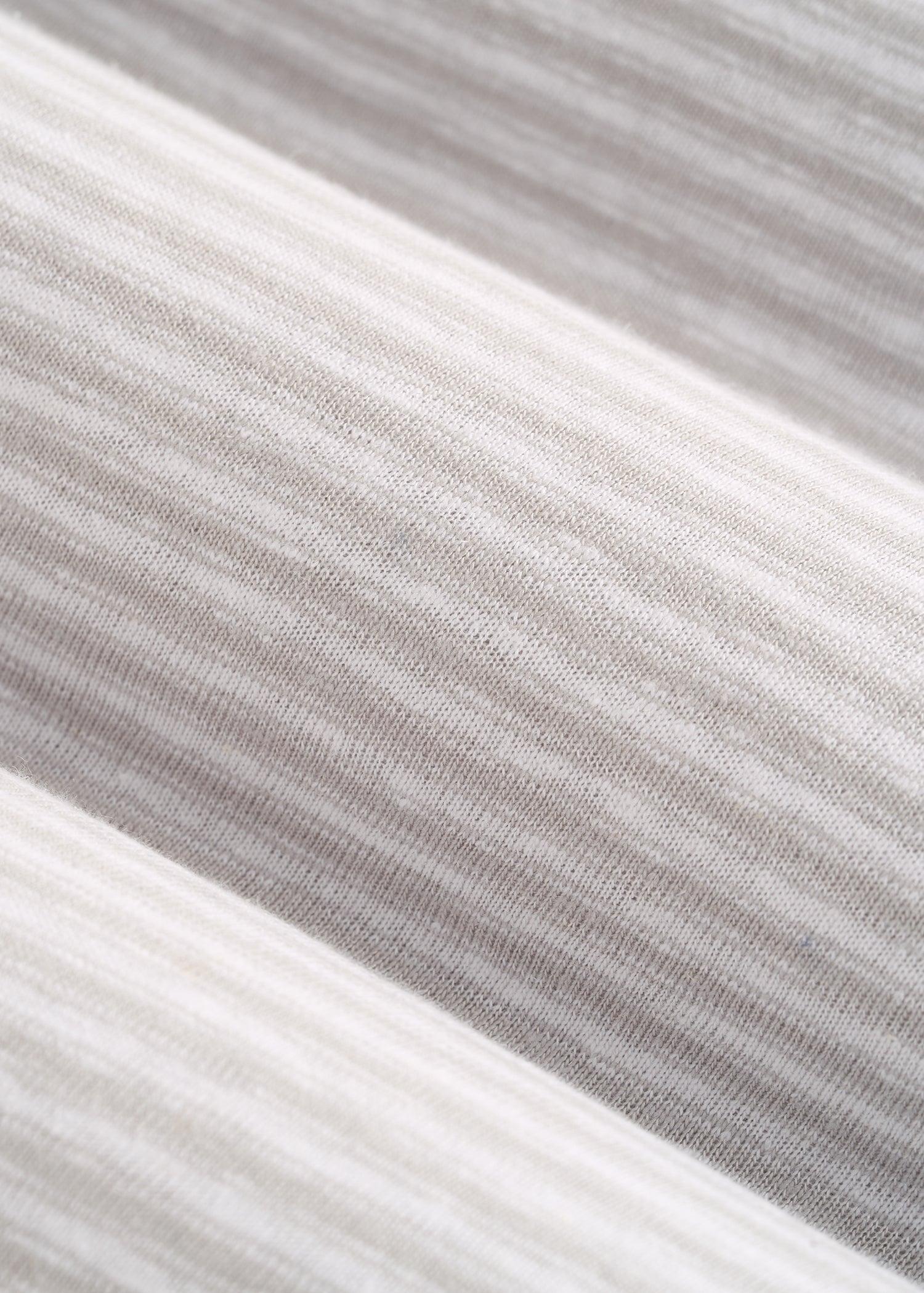 Linen Crewneck T-Shirt for Tall Men in Grey and White Mini Stripe Product Image