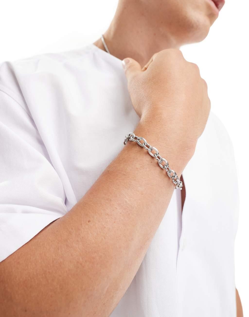 ASOS DESIGN waterproof stainless steel link chain bracelet in silver tone Product Image
