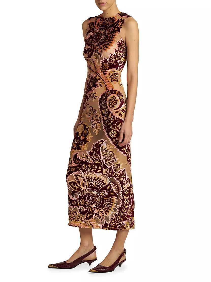 Floral Velvet Mesh Sleeveless Midi-Dress Product Image