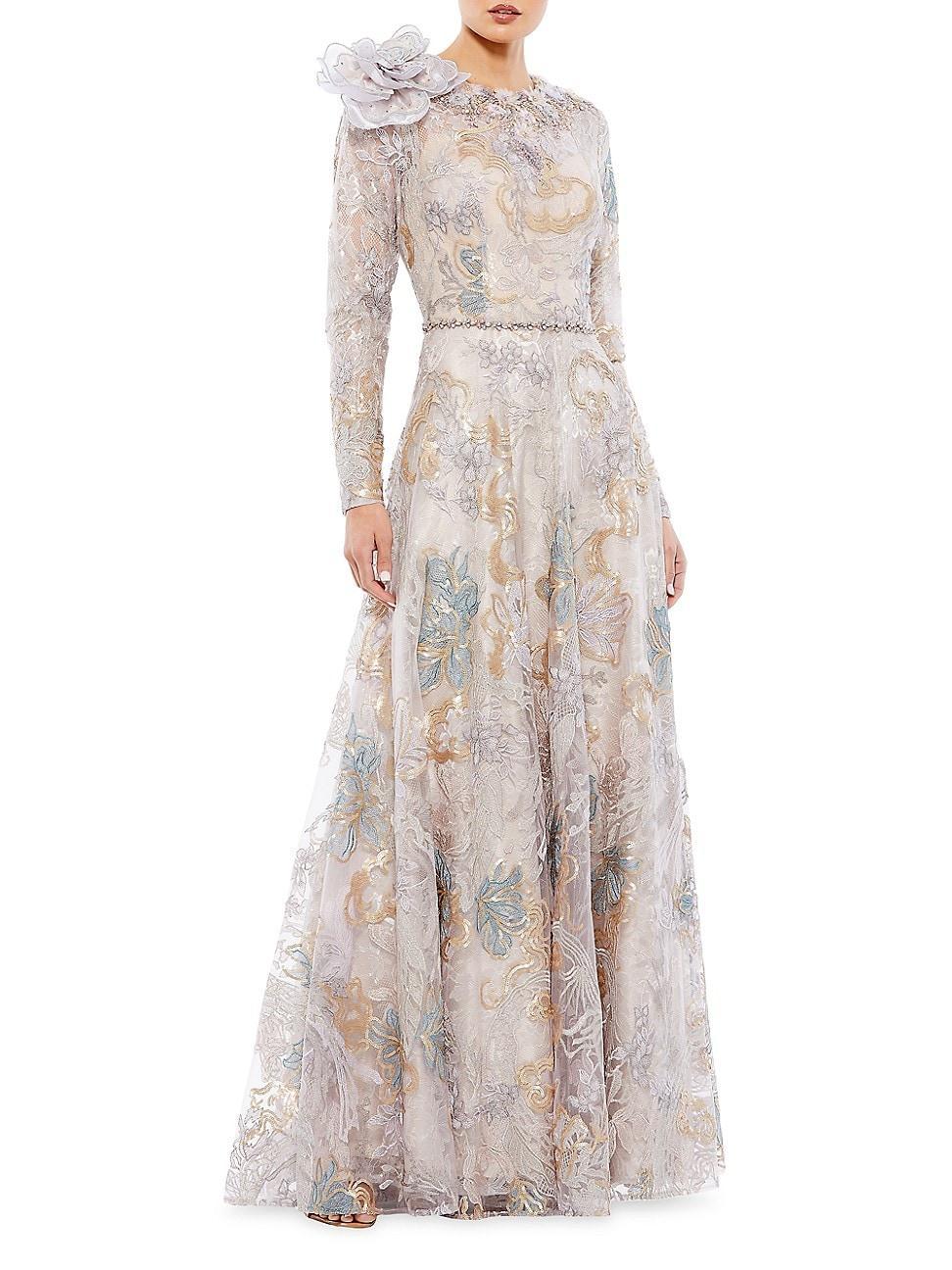 Womens Embellished Rose-Applique Gown Product Image