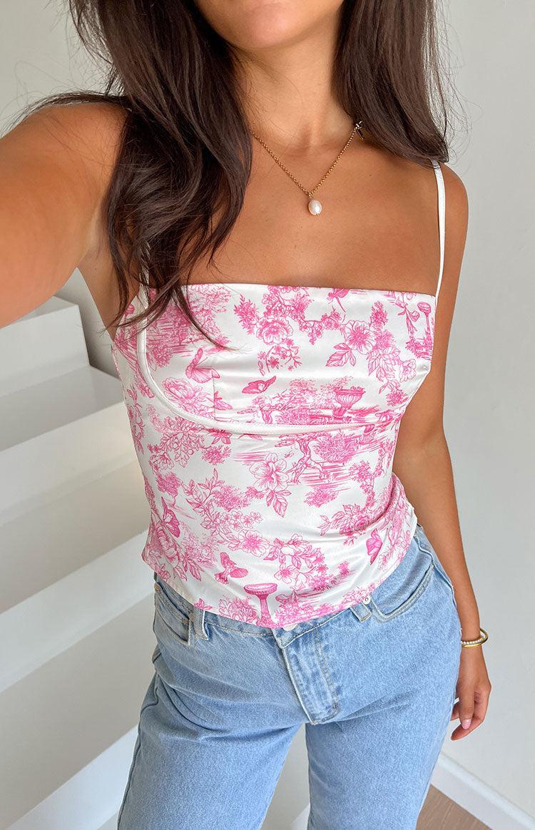 Tamra Pink Printed Low Back Top Product Image