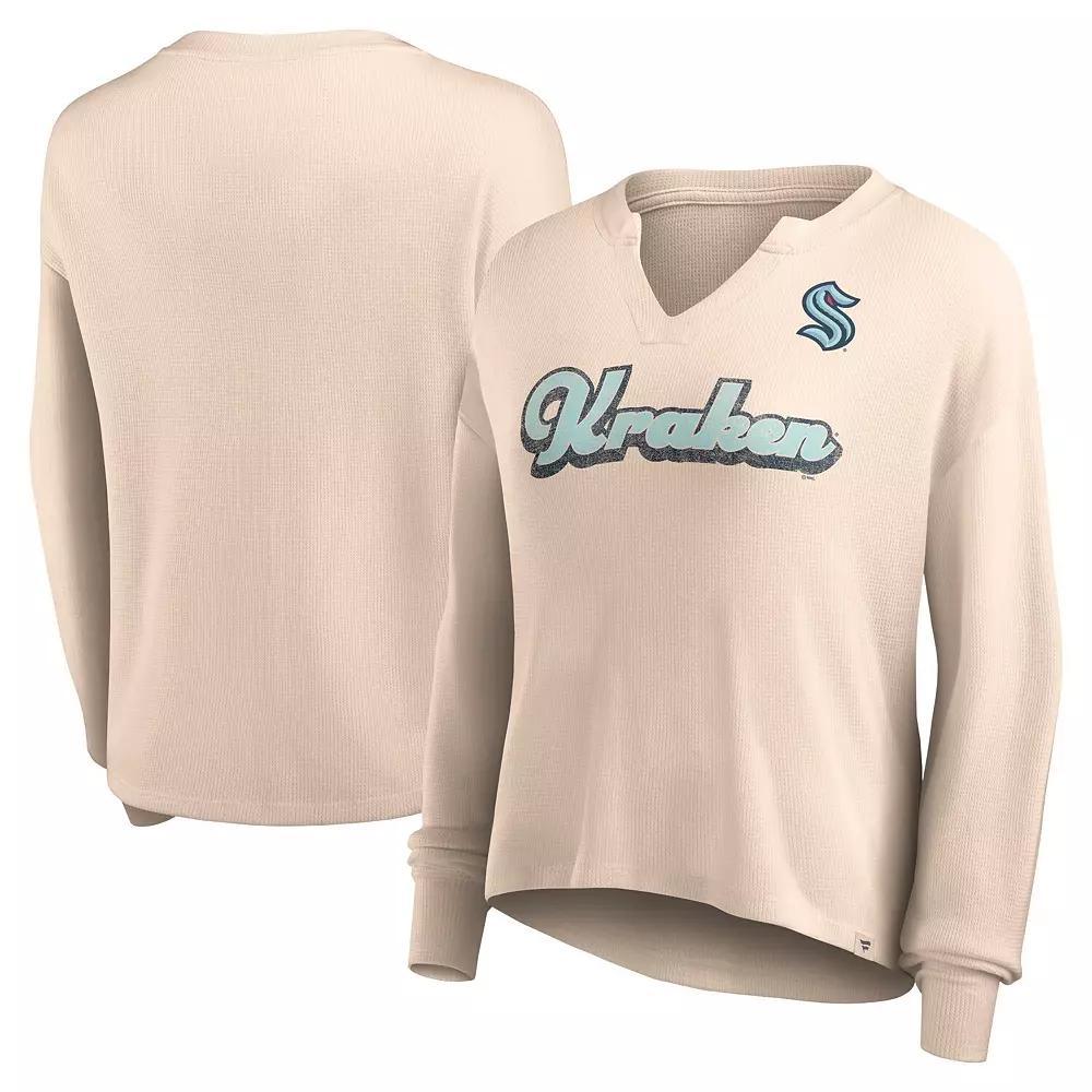 Women's Fanatics Branded Oatmeal Seattle Kraken Go For It Notch Neck Waffle Knit Long Sleeve T-Shirt, Size: XL, Krk Team Product Image