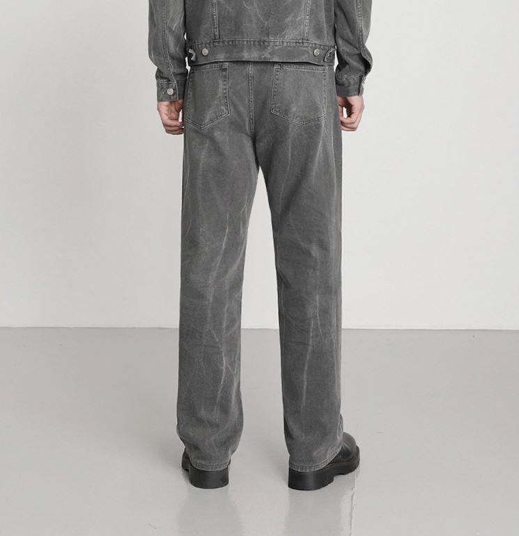 RT No. 5571 GRAY MANDARIN COLLAR DENIM JK & WIDE STRAIGHT JEANS Product Image