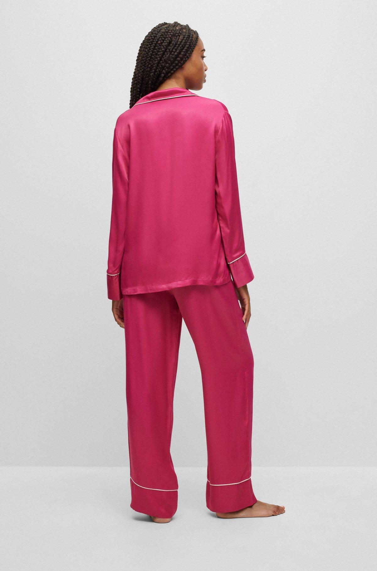 HUGO - Relaxed-fit satin pajamas with contrast piping - Pink Product Image