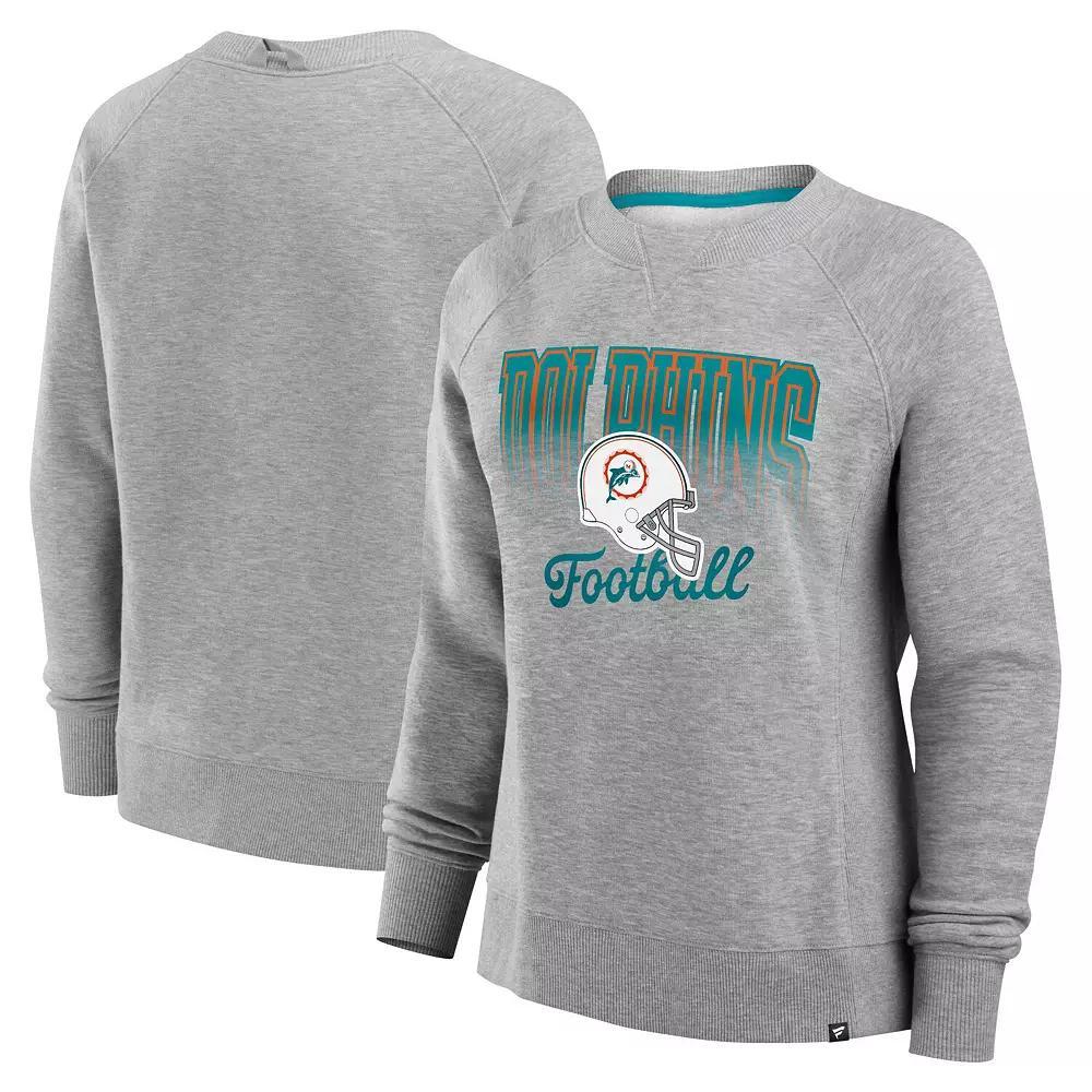 Women's Fanatics Heather Gray Miami Dolphins Hit Hard Fleece Pullover Sweatshirt, Size: Large, Grey Product Image