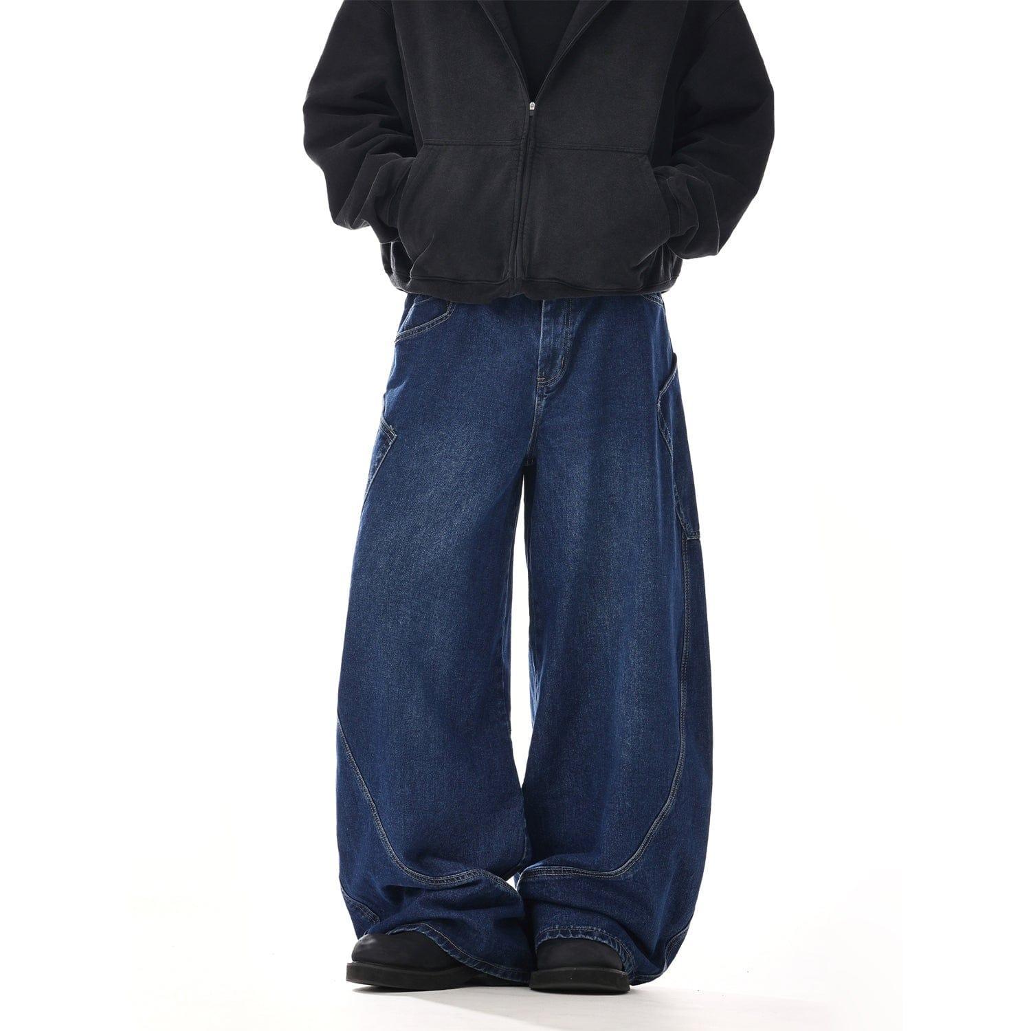 RT No. 12543 RECONSTRUCTED BLUE WORKWEAR BAGGY JEANS Product Image