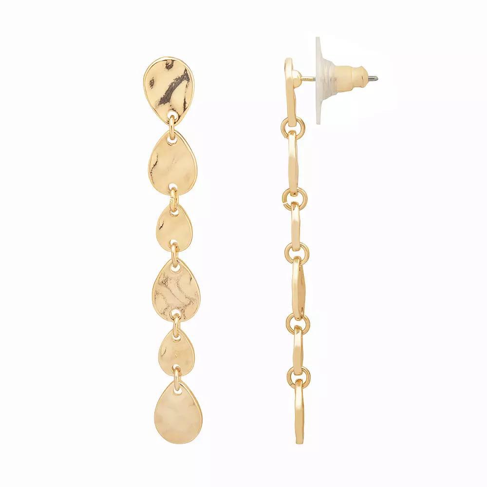Emberly Gold Tone Textured Teardrop Linear Drop Earrings, Women's, None Product Image