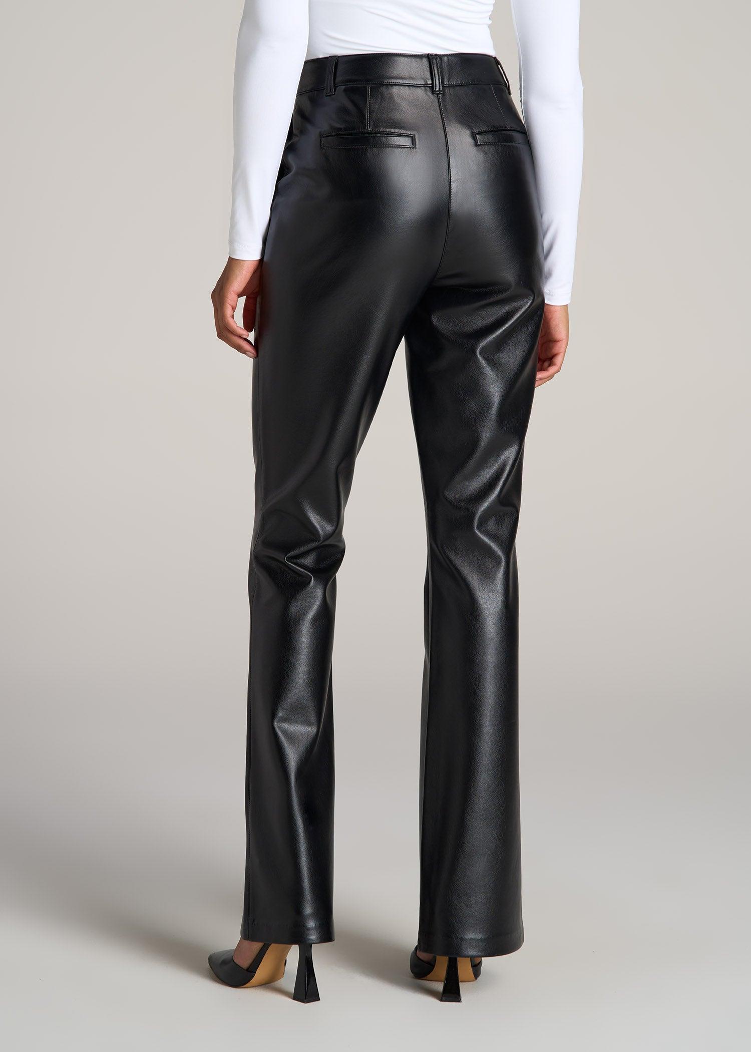 High Rise Flare Faux Leather Pants for Tall Women in Black Product Image