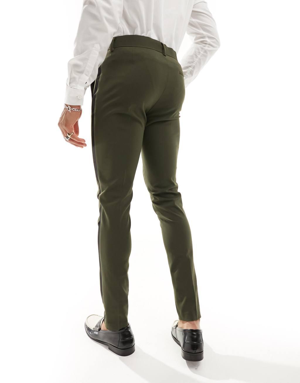 ASOS DESIGN skinny tuxedo suit pants in green Product Image