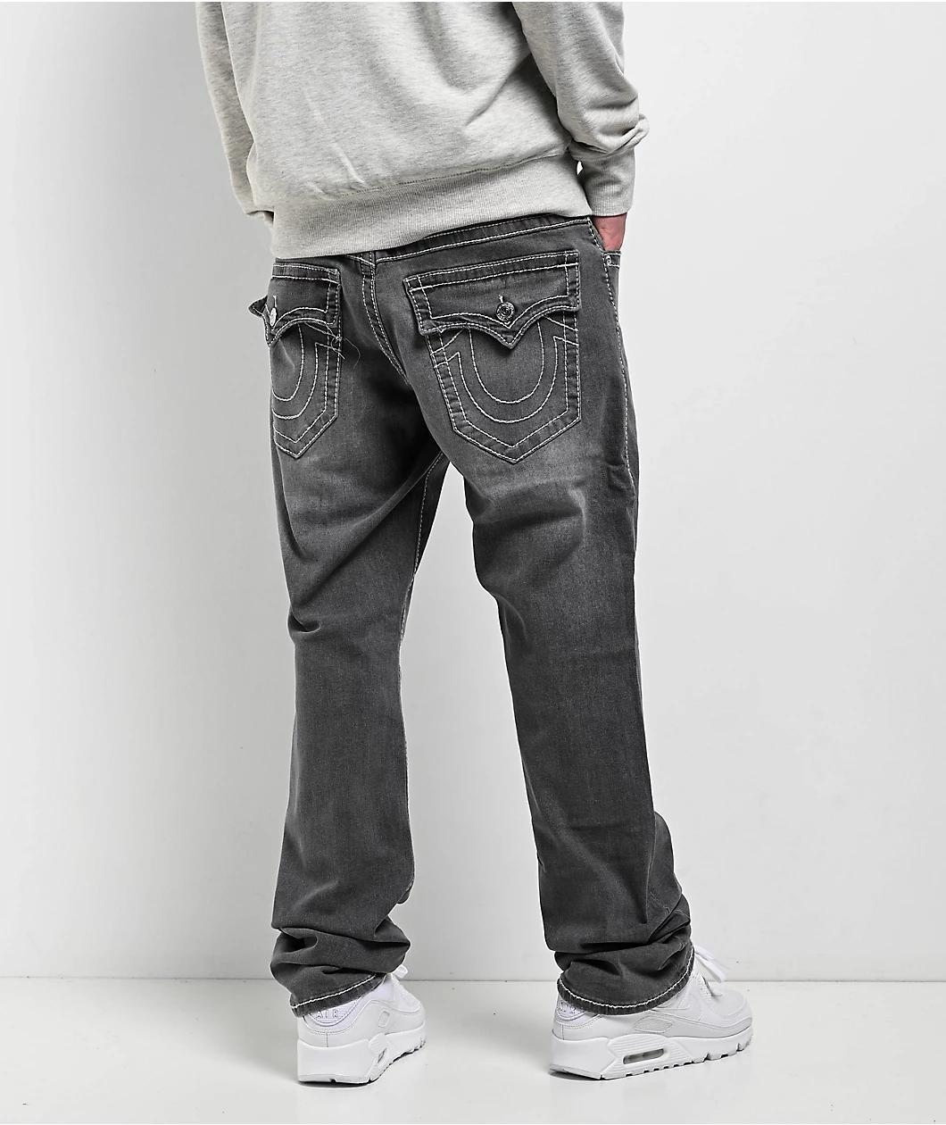 True Religion Ricky Big T Flap Grail Grey Wash Straight Leg Jeans Product Image
