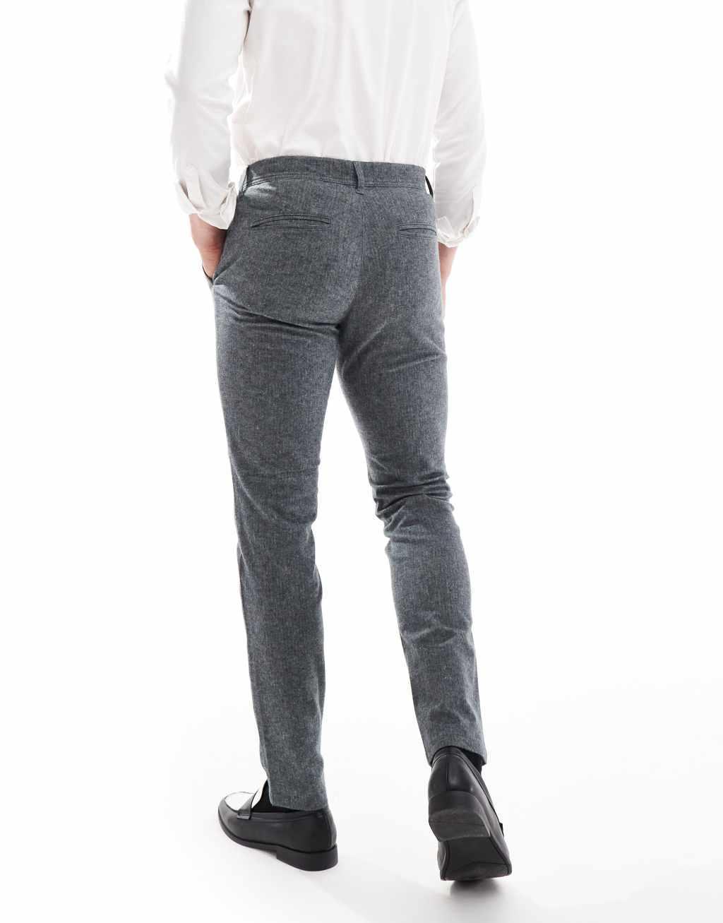 JJ Rebel slim herringbone smart pants in gray melange Product Image