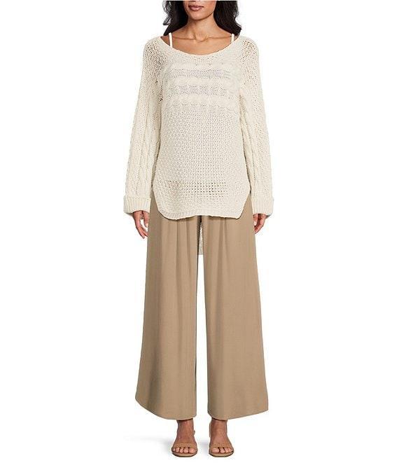 M Made in Italy Fold-Over Waistband Wide Leg Pull On Pants Product Image