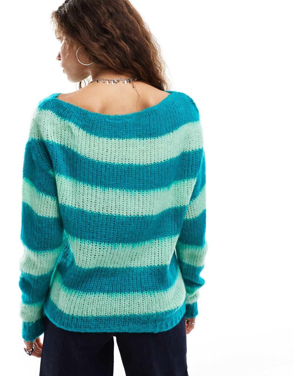 Daisy Street tonal greens chunky stripe brushed knit sweater Product Image
