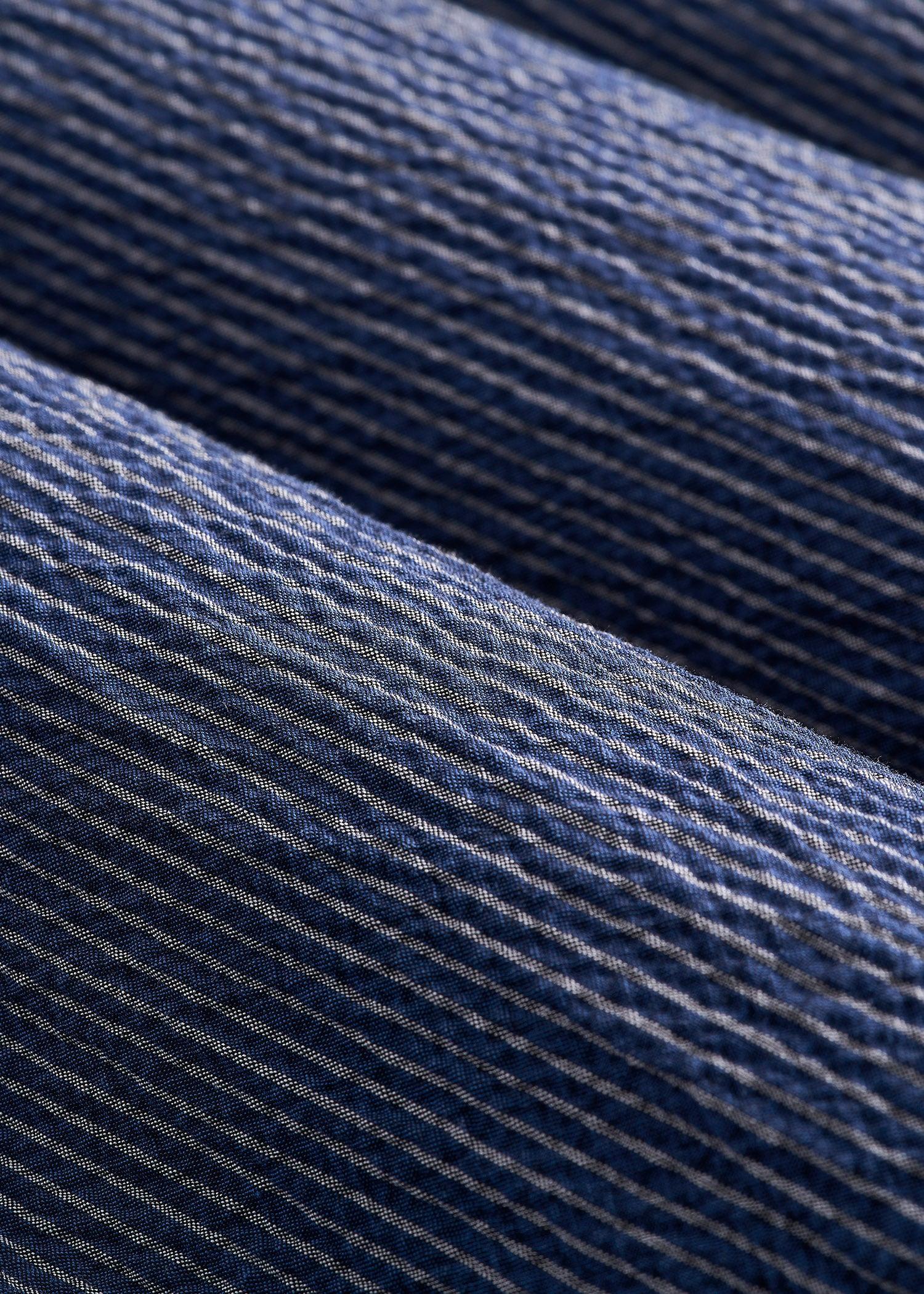 Stretch Seersucker Blazer for Tall Men in Navy and Off White Stripe Product Image