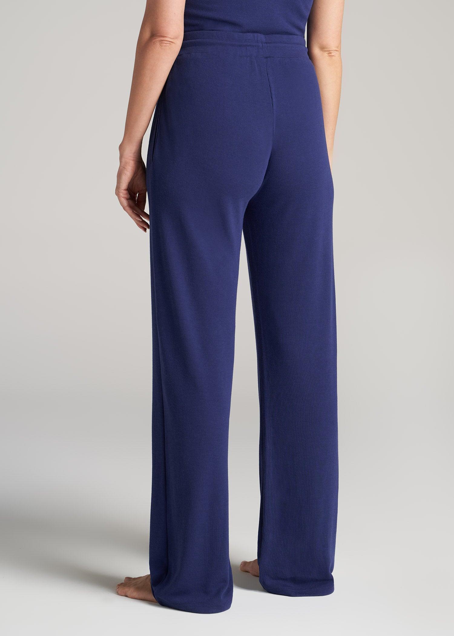Open-Bottom Waffle Lounge Pants for Tall Women in Midnight Blue Product Image