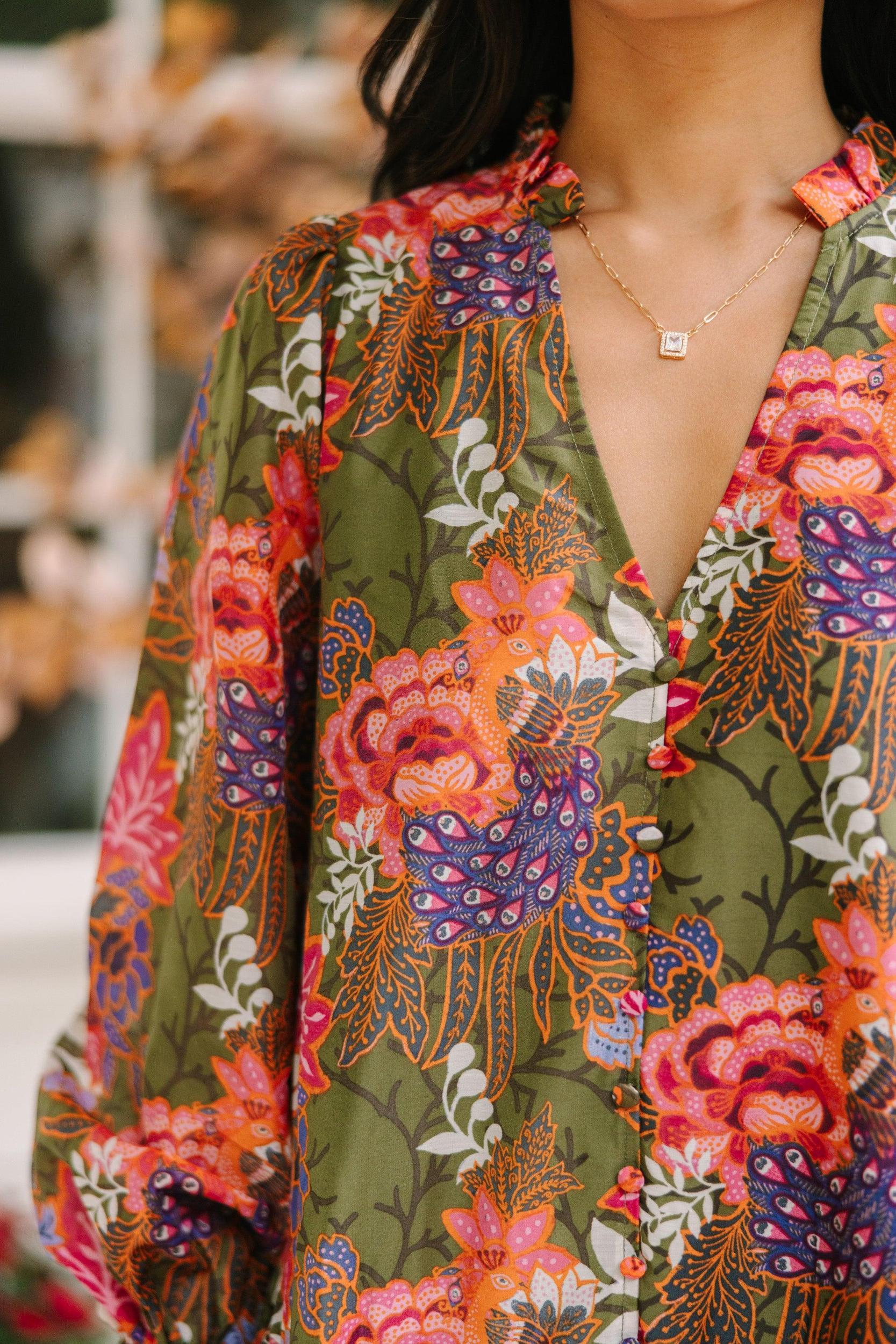 J. Marie: The Hayes Olive Green Floral Dress Female Product Image