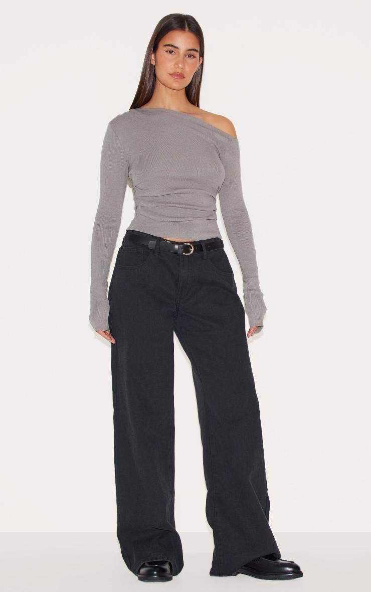 Dove Grey Fine Knit Asymmetric Top Product Image