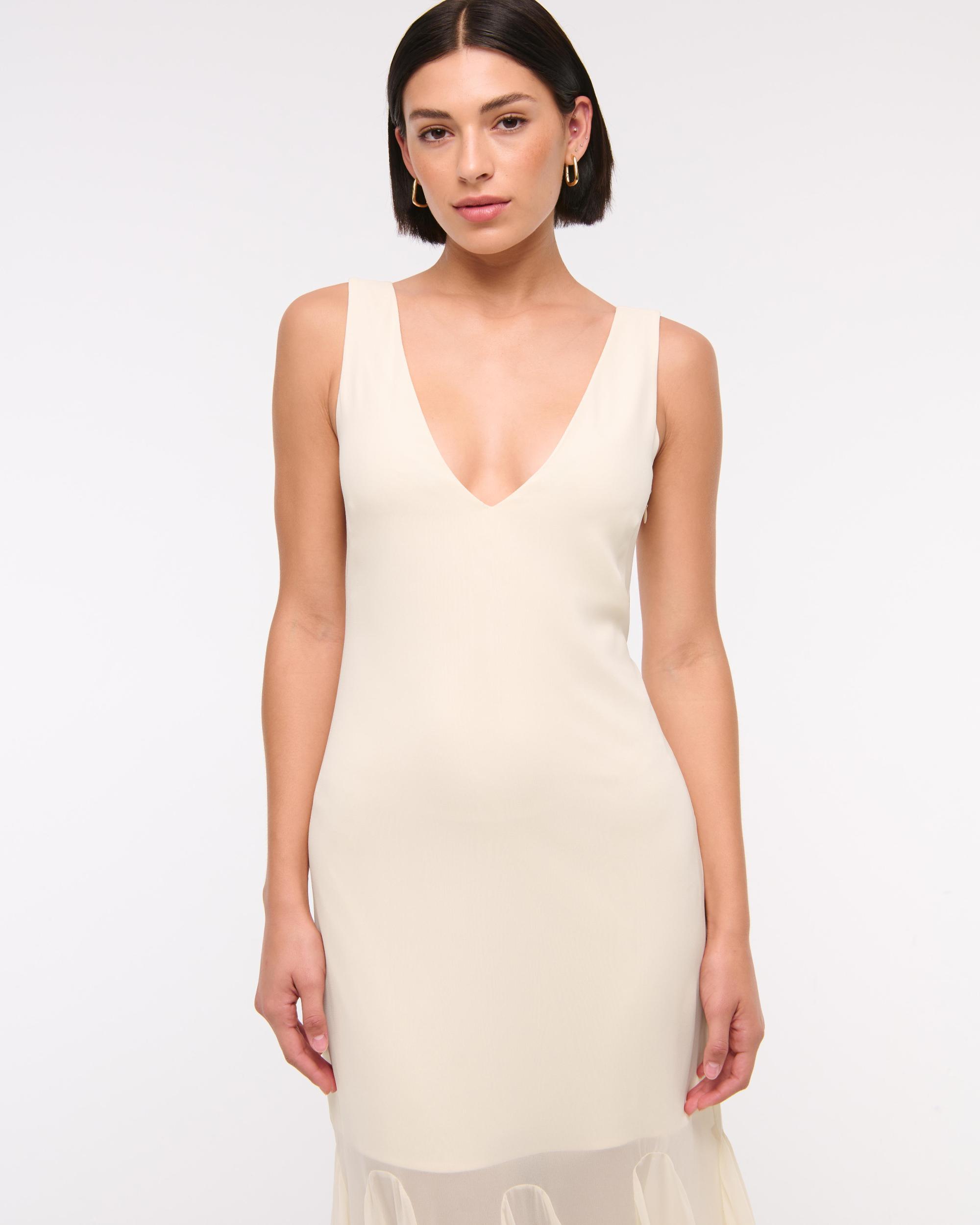 Plunge Godet Skirt Maxi Dress Product Image