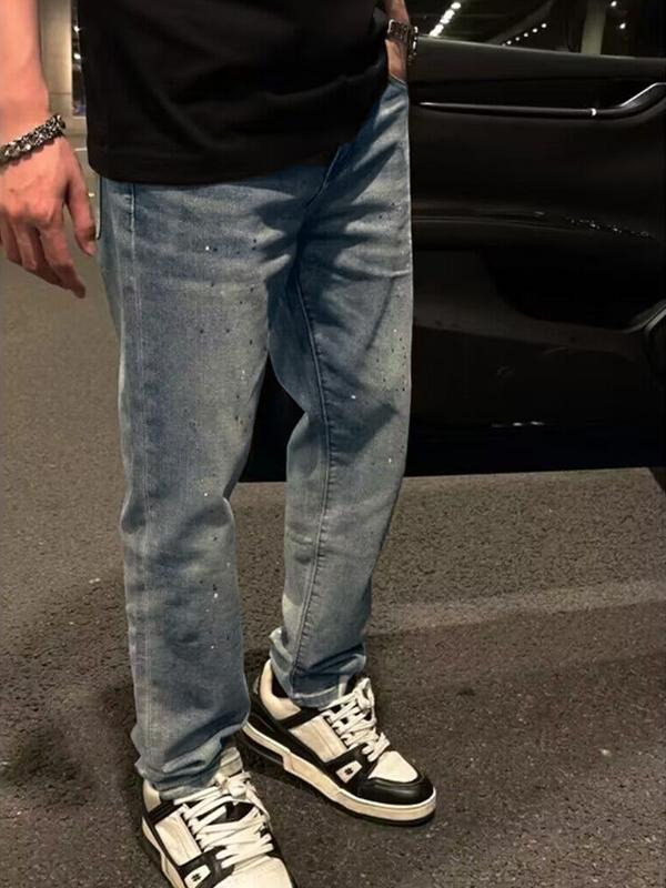 Men's Splash Ink Letter Print Loose Jeans Product Image